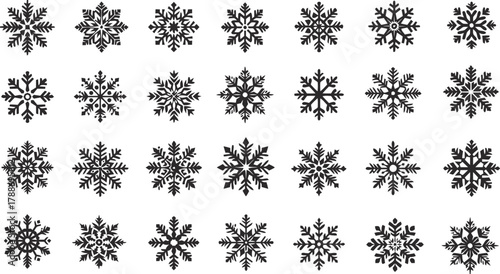snowflake, snow, winter, pattern, collection, black, white, ice, crystal, cold, decoration, graphic, illustration, design, abstract, geometric, seasonal, holiday, christmas, new year, snowflake illust