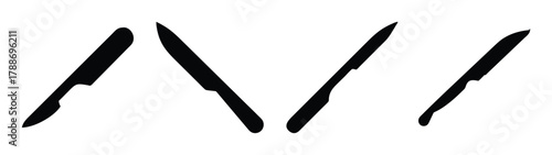 Collection of black silhouette knives vector illustration for kitchen tools and equipment design