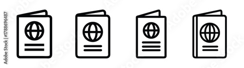 Passport document icon set for travel identification and international visa application process vector