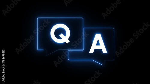 q and a question and answer animated session icon neon 4k screen Animated. Question and Answer the letters Q and A. Speech bubbles with Question and Answer icon isolated on black background. 4k video
