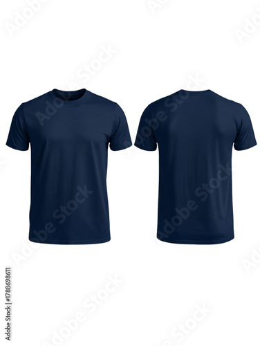 Plain Navy Blue T-Shirt Mockup – Front and Back View, Classic Crew Neck, Blank Apparel for Design and Branding