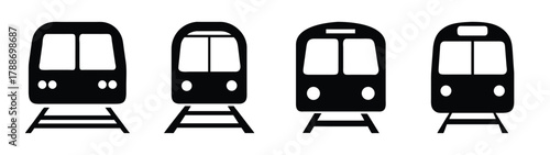 Train silhouette vector art featuring various train designs and railway transport options black and white