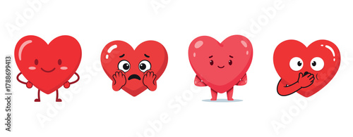 Cute cartoon hearts displaying various emotions