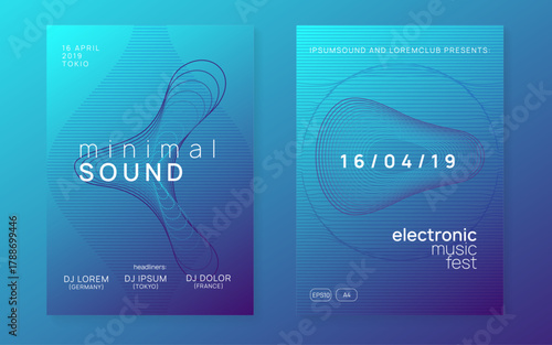 Fest Banner. Violet Techno Design. Soundwave Audio Illustration. Trance Cover. Sound Festival Template. Edm Event. Pink Party Set. Blue Fest Banner