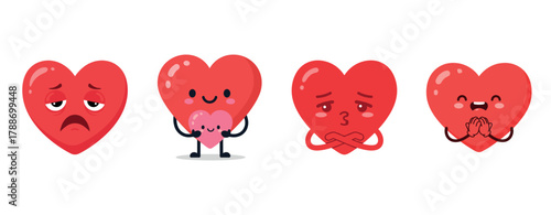 Cute cartoon hearts with diverse emotions and expressions