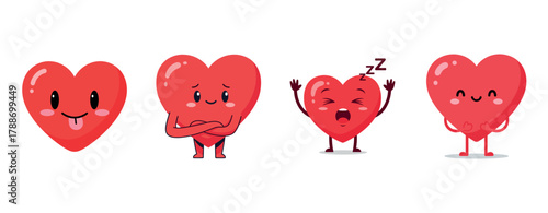 Cute cartoon heart characters with varied expressions