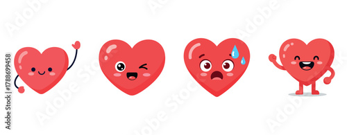 Cute heart characters with diverse expressions and emotions