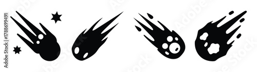 Vector illustration of falling comets and shooting stars for astronomy and space designs elements