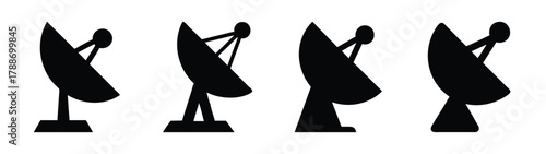 Satellite dish antenna vector illustration communication technology broadcast signal receiver black and white silhouette