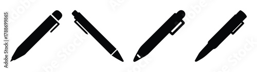 Black pen illustration set for writing drawing and office stationery supplies vector design resource
