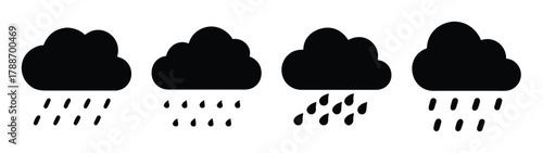 Illustration of black rain clouds with raindrops weather forecast vector graphic design element