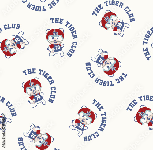baby tiger play football  match on white background.