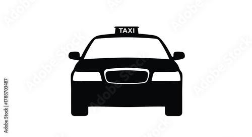 Black taxi car icon front view. public transport vehicle service.