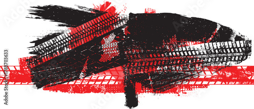 Dynamic background with distressed tire threads and asphalt texture,perfect for speed-themed creative project. Banner with grunge pattern and tire tracks, useful for transport and off-road posters
