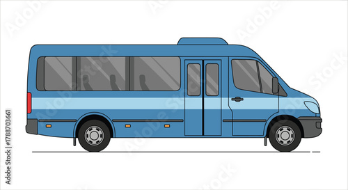 Blue passenger van side view, modern public transport illustration