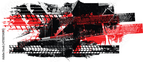 Dynamic background with distressed tire threads and asphalt texture,perfect for speed-themed creative project. Banner with grunge pattern and tire tracks, useful for transport and off-road posters