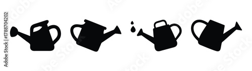 Black and white watering cans vector illustration for gardening and plant care designs and graphics