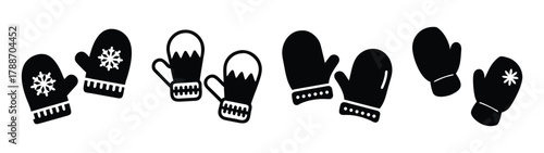 Winter mittens vector graphic: black and white mittens illustration for cold weather apparel design