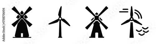 Windmills silhouette vector art design, wind energy, renewable power source, eco friendly, nature 