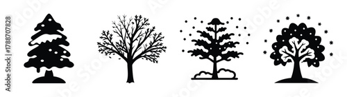 Four different trees silhouette vector illustration, winter trees, forest trees, nature concept art