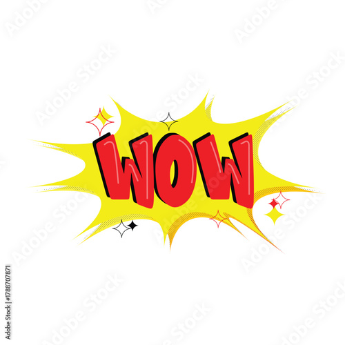 Comic speech bubble with "WOW" text and starburst