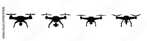 Drone quadcopter silhouette vector image for aerial photography and videography projects design