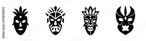 Vector african tribal mask set, traditional ethnic masks, decorative cultural art design element