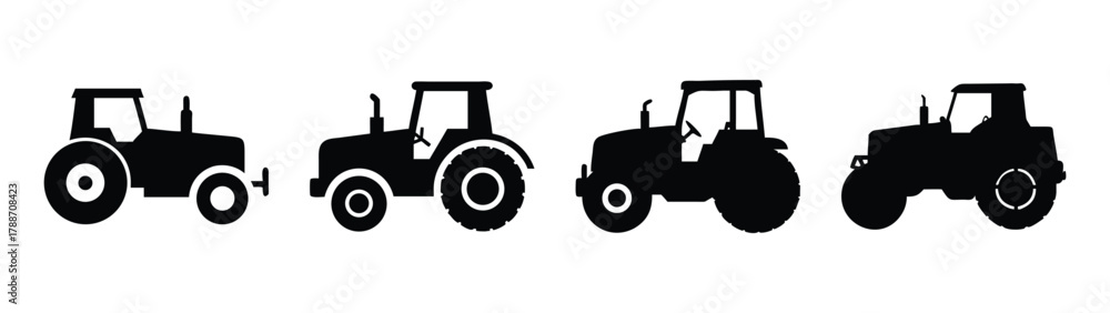 Naklejka premium Black tractor silhouette vector image for agricultural machinery farm vehicle design and graphic elements