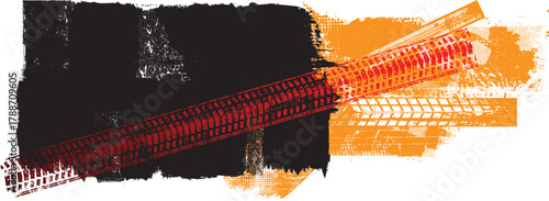 Dynamic background with distressed tire threads and asphalt texture,perfect for speed-themed creative project. Banner with grunge pattern and tire tracks, useful for transport and off-road posters