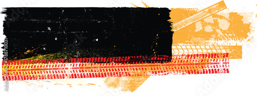 Dynamic background with distressed tire threads and asphalt texture,perfect for speed-themed creative project. Banner with grunge pattern and tire tracks, useful for transport and off-road posters