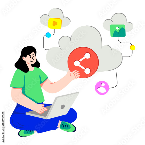 Trendy design illustration of sharing cloud data