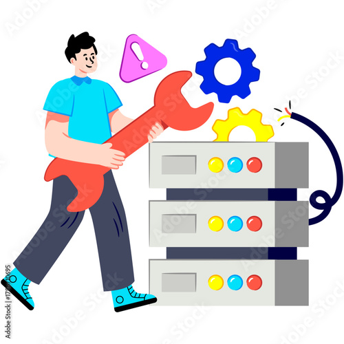 Db rack with gear, illustration of server setting