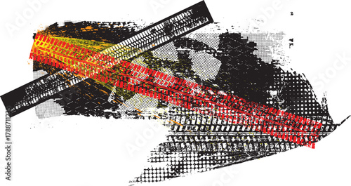 Dynamic background with distressed tire threads and asphalt texture,perfect for speed-themed creative project. Banner with grunge pattern and tire tracks, useful for transport and off-road posters