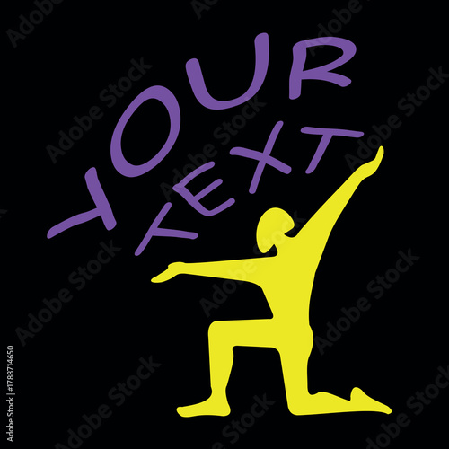 Dynamic silhouette performing expressive dance move against a black backdrop with colorful text elements