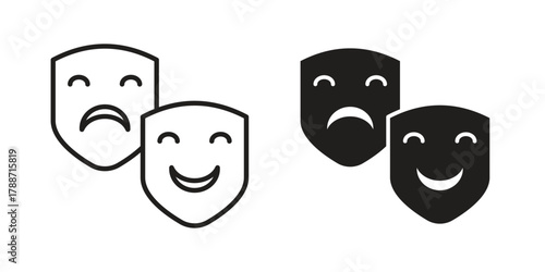 Theater masks icon, vector graphics collection. logotype graphic art design