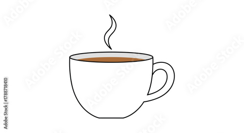 Line art icon of a steaming hot coffee cup with warm beverage