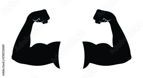 Powerful flexing arms, muscular biceps black silhouette icon
