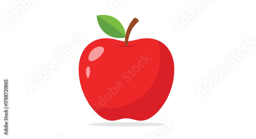 Red apple illustration with green leaf and brown stem isolated