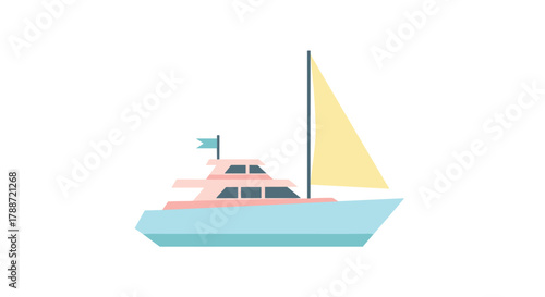 Simplified flat design sailboat with yellow sail, vector art