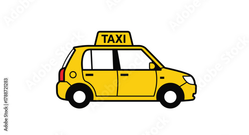 Simple yellow cartoon taxi cab illustration on white background