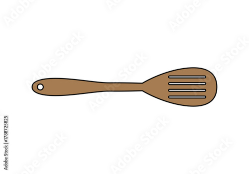 Ilustración de una espátula de cocina de madera con ranuras