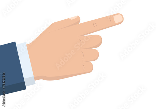 Mano de una persona con traje apuntando hacia la derecha con el dedo índice