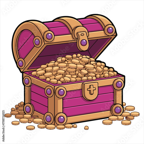 Pink Treasure Chest Clip art Overflowing with Gold Coins for Pirate and Fantasy Designs