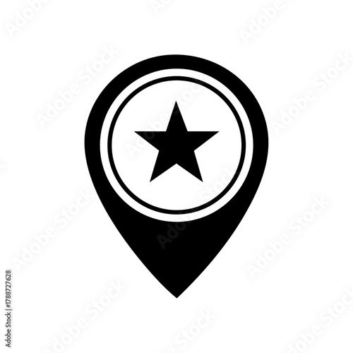 Black map pin marker with a centered star symbol representing favorite or highlighted location on a map.