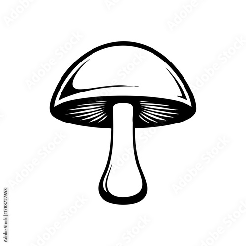 Simple black mushroom design symbolizing nature, fungi, forest life, or vegetarian food concept.