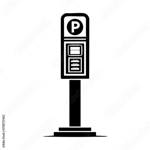 Black parking meter with a “P” symbol representing paid parking zones and urban parking management.