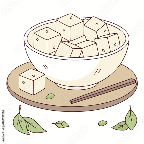 Illustration of a bowl of tofu on a plate
