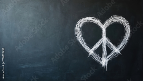 Wallpaper Mural White chalk peace symbol drawn inside heart on dark gray chalkboard. Expressive illustration represents global harmony, love, unity, hope for future. Empty copy space available for custom text Torontodigital.ca