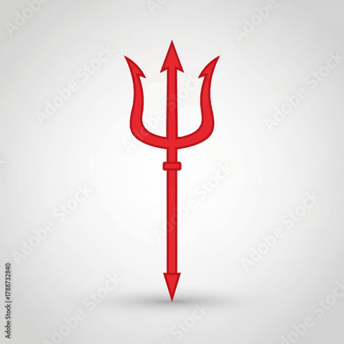 A red trident with three prongs and a sharp point faces forward.