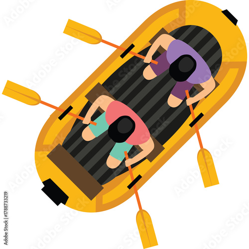 yellow raft with people rowing, top view clip art preview